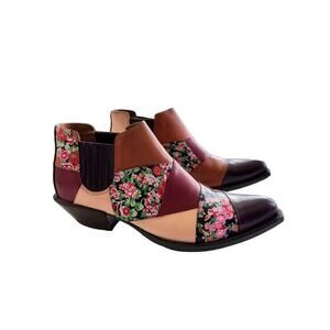 COACH Patchwork leather Bandit floral printed ankle booties western 6.5‎ EU 37